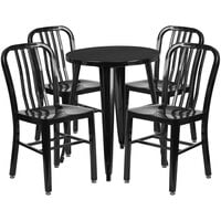 Flash Furniture CH-51080TH-4-18VRT-BK-GG 24" Round Black Metal Indoor / Outdoor Table with 4 Vertical Slat Back Chairs