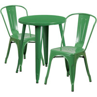 Flash Furniture CH-51080TH-2-18CAFE-GN-GG 24" Round Green Metal Indoor / Outdoor Table with 2 Cafe Chairs