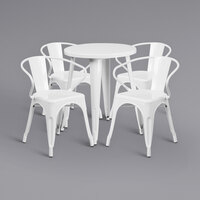 Flash Furniture CH-51080TH-4-18ARM-WH-GG 24" Round White Metal Indoor / Outdoor Table with 4 Arm Chairs