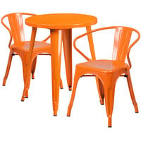 Flash Furniture CH-51080TH-2-18ARM-OR-GG 24" Round Orange Metal Indoor / Outdoor Table with 2 Arm Chairs