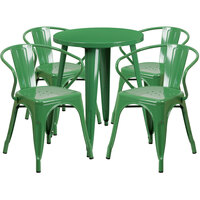 Flash Furniture CH-51080TH-4-18ARM-GN-GG 24" Round Green Metal Indoor / Outdoor Table with 4 Arm Chairs