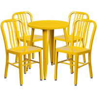 Flash Furniture CH-51080TH-4-18VRT-YL-GG 24 inch Round Yellow Metal Indoor / Outdoor Table with 4 Vertical Slat Back Chairs