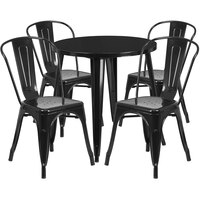 Flash Furniture CH-51090TH-4-18CAFE-BK-GG 30" Round Black Metal Indoor / Outdoor Table with 4 Cafe Chairs