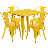 Flash Furniture ET-CT002-4-30-YL-GG 31 1/2" Square Yellow Metal Indoor / Outdoor Table with 4 Cafe Chairs
