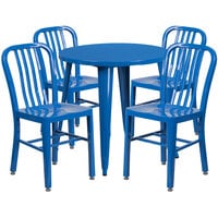 Flash Furniture CH-51090TH-4-18VRT-BL-GG 30 inch Round Blue Metal Indoor / Outdoor Table with 4 Vertical Slat Back Chairs