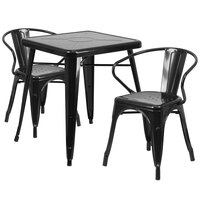 Flash Furniture CH-31330-2-70-BK-GG 23 3/4" Square Black Metal Indoor / Outdoor Table with 2 Arm Chairs