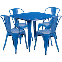 Flash Furniture ET-CT002-4-30-BL-GG 31 1/2" Square Blue Metal Indoor / Outdoor Table with 4 Cafe Chairs