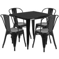Flash Furniture ET-CT002-4-30-BK-GG 31 1/2" Square Black Metal Indoor / Outdoor Table with 4 Cafe Chairs