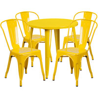 Flash Furniture CH-51090TH-4-18CAFE-YL-GG 30" Round Yellow Metal Indoor / Outdoor Table with 4 Cafe Chairs