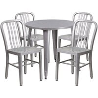 Flash Furniture CH-51090TH-4-18VRT-SIL-GG 30 inch Round Silver Metal Indoor / Outdoor Table with 4 Vertical Slat Back Chairs