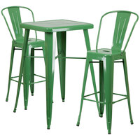 Flash Furniture CH-31330B-2-30GB-GN-GG 23 3/4" Square Green Metal Indoor / Outdoor Bar Height Table with 2 Cafe Stools
