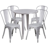 Flash Furniture CH-51090TH-4-18CAFE-SIL-GG 30" Round Silver Metal Indoor / Outdoor Table with 4 Cafe Chairs