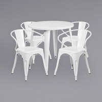 Flash Furniture CH-51090TH-4-18ARM-WH-GG 30" Round White Metal Indoor / Outdoor Table with 4 Arm Chairs