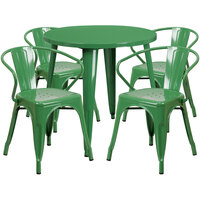 Flash Furniture CH-51090TH-4-18ARM-GN-GG 30" Round Green Metal Indoor / Outdoor Table with 4 Arm Chairs