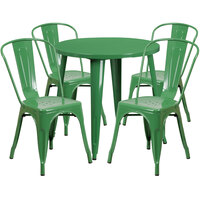 Flash Furniture CH-51090TH-4-18CAFE-GN-GG 30" Round Green Metal Indoor / Outdoor Table with 4 Cafe Chairs