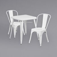 Flash Furniture CH-31330-2-30-WH-GG 23 3/4" Square White Metal Indoor / Outdoor Table with 2 Cafe Chairs
