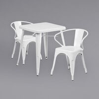 Flash Furniture CH-31330-2-70-WH-GG 23 3/4" Square White Metal Indoor / Outdoor Table with 2 Arm Chairs