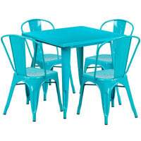 Flash Furniture ET-CT002-4-30-CB-GG 31 1/2 inch Square Teal Metal Indoor / Outdoor Table with 4 Cafe Chairs