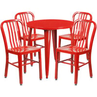 Flash Furniture CH-51090TH-4-18VRT-RED-GG 30" Round Red Metal Indoor / Outdoor Table with 4 Vertical Slat Back Chairs