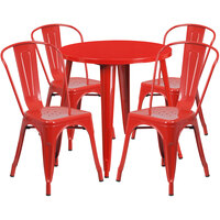 Flash Furniture CH-51090TH-4-18CAFE-RED-GG 30" Round Red Metal Indoor / Outdoor Table with 4 Cafe Chairs