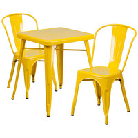 Flash Furniture CH-31330-2-30-YL-GG 23 3/4" Square Yellow Metal Indoor / Outdoor Table with 2 Cafe Chairs
