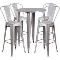 Flash Furniture CH-51090BH-4-30CAFE-SIL-GG 30" Round Silver Metal Indoor / Outdoor Bar Height Table with 4 Cafe Stools