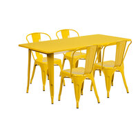 Flash Furniture ET-CT005-4-30-YL-GG 31 1/2" x 63" Rectangular Yellow Metal Indoor / Outdoor Dining Height Table with 4 Cafe Style Chairs