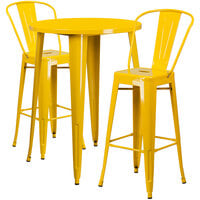 Flash Furniture CH-51090BH-2-30CAFE-YL-GG 30" Round Yellow Metal Indoor / Outdoor Bar Height Table with 2 Cafe Stools