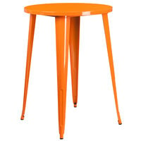 Flash Furniture CH-51090BH-2-30VRT-OR-GG 30 inch Round Orange Metal Indoor / Outdoor Bar Height Table with 2 Vertical Slat Back Stools