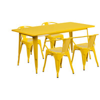 Flash Furniture ET-CT005-4-70-YL-GG 31 1/2" x 63" Rectangular Yellow Metal Indoor / Outdoor Dining Height Table with 4 Arm Chairs