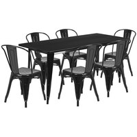 Flash Furniture ET-CT005-6-30-BK-GG 31 1/2" x 63" Rectangular Black Metal Indoor / Outdoor Dining Height Table with 6 Cafe Style Chairs