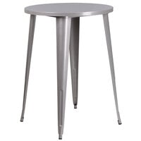 Flash Furniture CH-51090BH-4-30VRT-SIL-GG 30 inch Round Silver Metal Indoor / Outdoor Bar Height Table with 4 Vertical Slat Back Stools