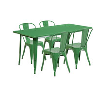 Flash Furniture ET-CT005-4-30-GN-GG 31 1/2" x 63" Rectangular Green Metal Indoor / Outdoor Dining Height Table with 4 Cafe Style Chairs