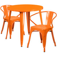 Flash Furniture CH-51090TH-2-18ARM-OR-GG 30" Round Orange Metal Indoor / Outdoor Table with 2 Arm Chairs