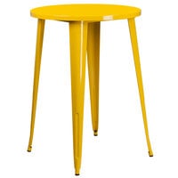 Flash Furniture CH-51090BH-4-30VRT-YL-GG 30 inch Round Yellow Metal Indoor / Outdoor Bar Height Table with 4 Vertical Slat Back Stools