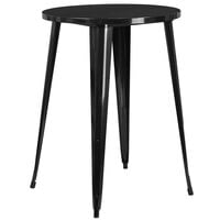 Flash Furniture CH-51090BH-2-30VRT-BK-GG 30 inch Round Black Metal Indoor / Outdoor Bar Height Table with 2 Vertical Slat Back Stools
