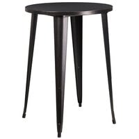 Flash Furniture CH-51090BH-4-30VRT-BQ-GG 30 inch Round Black-Antique Gold Metal Indoor / Outdoor Bar Height Table with 4 Vertical Slat Back Stools