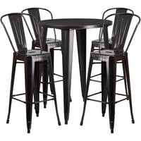 Flash Furniture CH-51090BH-4-30CAFE-BQ-GG 30" Round Black-Antique Gold Metal Indoor / Outdoor Bar Height Table with 4 Cafe Stools