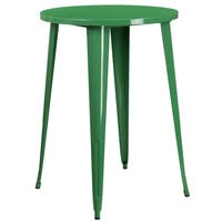 Flash Furniture CH-51090BH-2-30VRT-GN-GG 30 inch Round Green Metal Indoor / Outdoor Bar Height Table with 2 Vertical Slat Back Stools