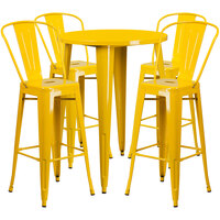 Flash Furniture CH-51090BH-4-30CAFE-YL-GG 30" Round Yellow Metal Indoor / Outdoor Bar Height Table with 4 Cafe Stools