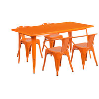 Flash Furniture ET-CT005-4-70-OR-GG 31 1/2" x 63" Rectangular Orange Metal Indoor / Outdoor Dining Height Table with 4 Arm Chairs