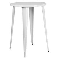 Flash Furniture CH-51090BH-4-30VRT-WH-GG 30 inch Round White Metal Indoor / Outdoor Bar Height Table with 4 Vertical Slat Back Stools