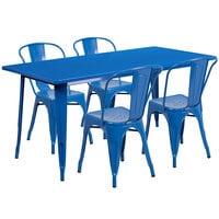 Flash Furniture ET-CT005-4-30-BL-GG 31 1/2" x 63" Rectangular Blue Metal Indoor / Outdoor Dining Height Table with 4 Cafe Style Chairs