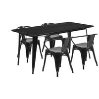 Flash Furniture ET-CT005-4-70-BK-GG 31 1/2" x 63" Rectangular Black Metal Indoor / Outdoor Dining Height Table with 4 Arm Chairs