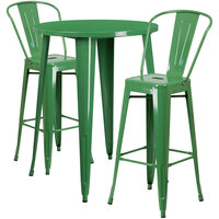 Flash Furniture CH-51090BH-2-30CAFE-GN-GG 30" Round Green Metal Indoor / Outdoor Bar Height Table with 2 Cafe Stools