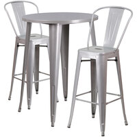 Flash Furniture CH-51090BH-2-30CAFE-SIL-GG 30" Round Silver Metal Indoor / Outdoor Bar Height Table with 2 Cafe Stools