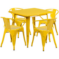 Flash Furniture ET-CT002-4-70-YL-GG 32" Square Yellow Metal Indoor / Outdoor Dining Height Table with 4 Arm Chairs