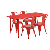Flash Furniture ET-CT005-4-30-RED-GG 31 1/2" x 63" Rectangular Red Metal Indoor / Outdoor Dining Height Table with 4 Cafe Style Chairs