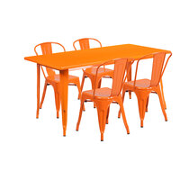 Flash Furniture ET-CT005-4-30-OR-GG 31 1/2" x 63" Rectangular Orange Metal Indoor / Outdoor Dining Height Table with 4 Cafe Style Chairs