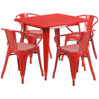 Flash Furniture ET-CT002-4-70-RED-GG 32" Square Red Metal Indoor / Outdoor Dining Height Table with 4 Arm Chairs